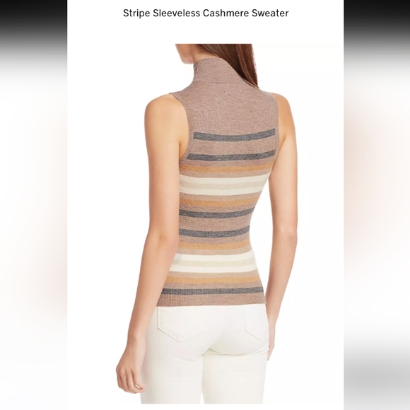 $365 Theory Regal Stripe Ribbed Turtle Neck Sleeveless Top New - Picture 6 of 9